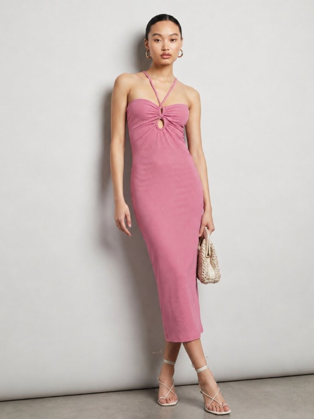 L*Space Ellery Ribbed Maxi Dress Pink Cutout Bodycon Slip Women M
